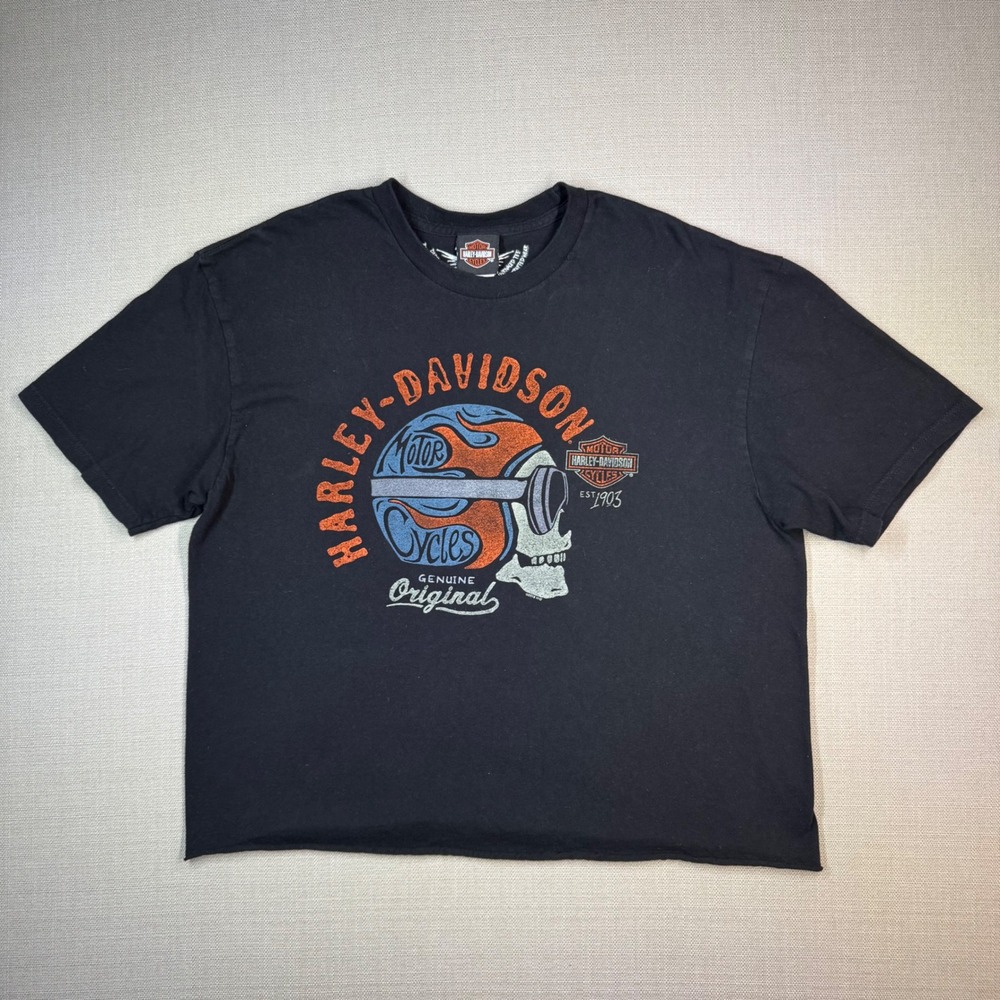 Harley-Davidson Mens Skull Graphic Cropped TShirt Black Sydney Australia Size XL
